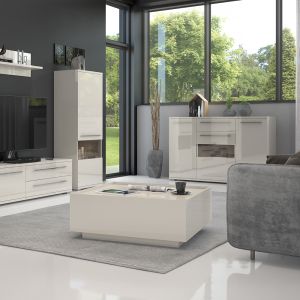 Modern Dining Room Cabinet with Glazed Storage in Beige or White