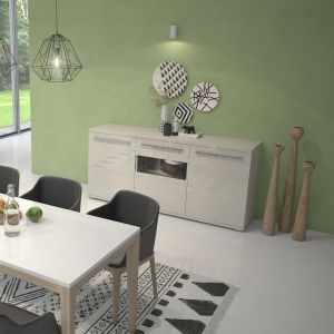 Modern Dining Room Cabinet with Glazed Storage in Beige or White